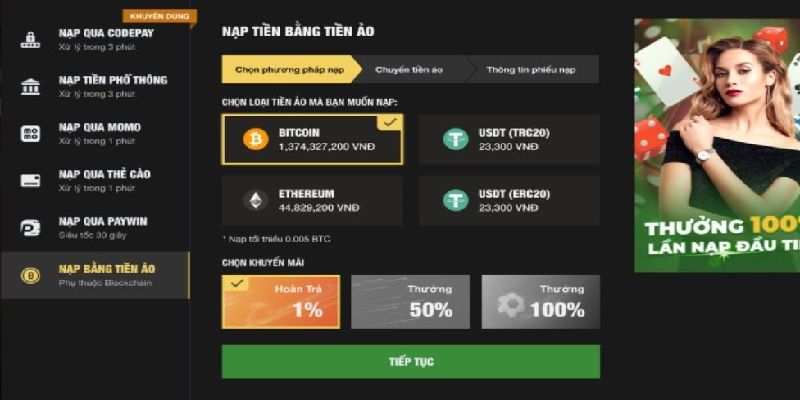 Có nhiều kiểu nạp tiền vào ví cược 789bet
